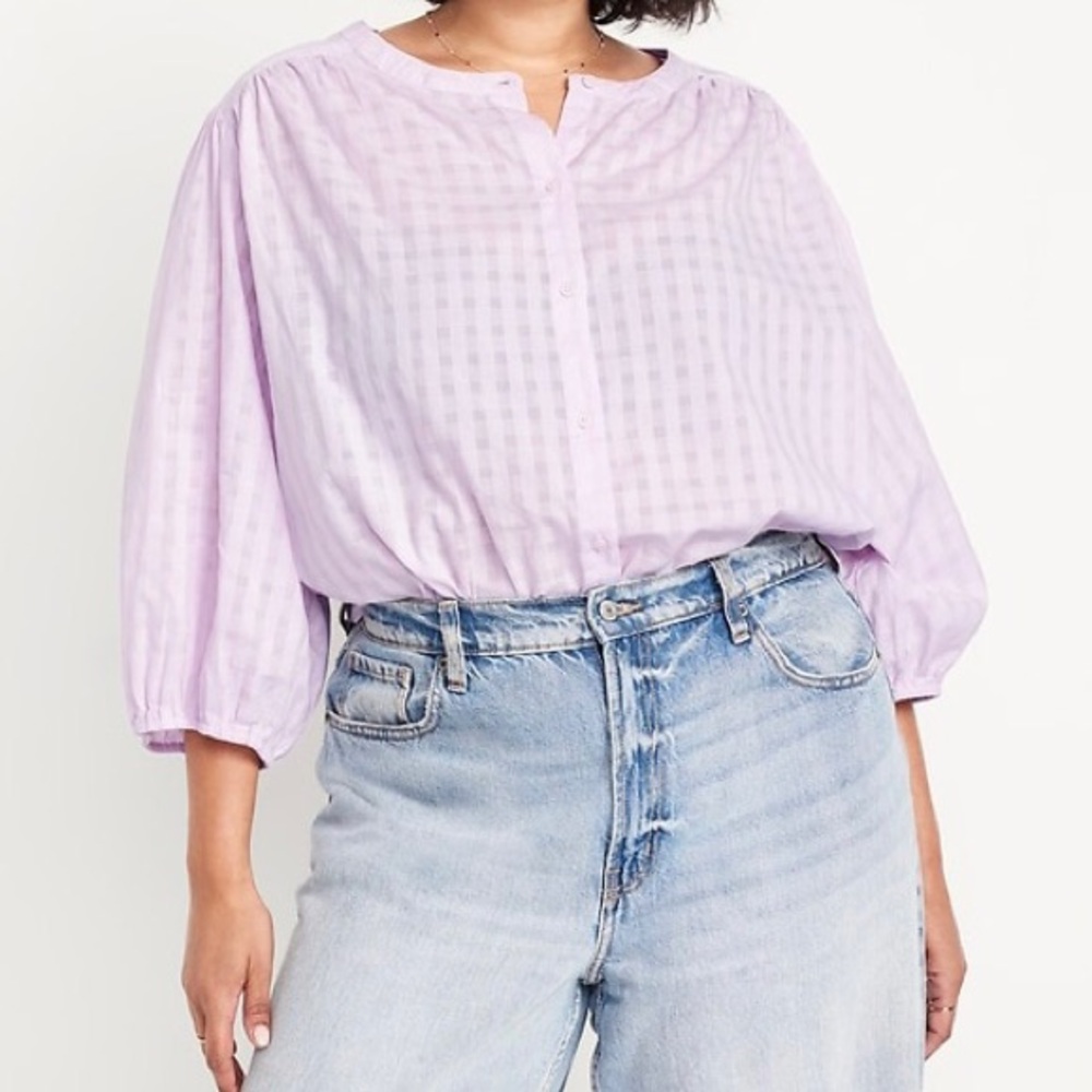 Old Navy Plus Size Light Purple Button Down Three Quarter Sleeve Dobby Top
